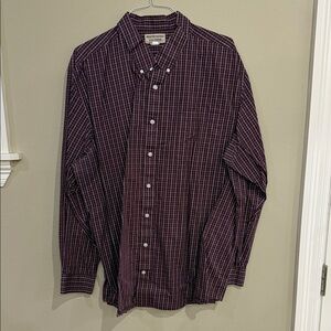 Duluth Trading Co Men's Burgundy Checkered Button-Down Shirt
